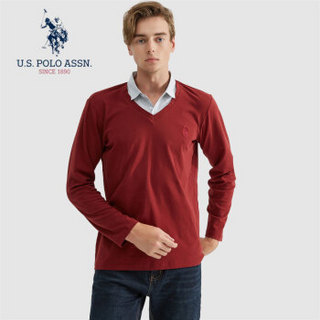 U.S.POLO ASSN. 针织衫男 2019秋季新品时尚套头商务假两件男纯色刺绣简约长袖上衣服 6193114095 红色 56