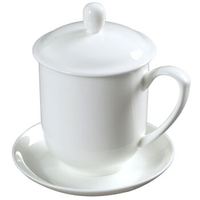 信发(TRNFA)陶瓷茶杯 100套 办公水杯300ml 纯白宾馆酒店客房单位公司开会茶杯盖茶杯碟 伴手礼品定制LOGO