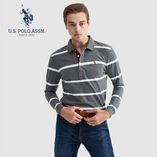 U.S.POLO ASSN. POLO衫 2019秋季新品商务休闲T恤男条纹简约宽松百搭长袖上衣Polo衫 6193105083 深灰 56