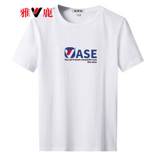 雅鹿 男士T恤 2019夏季新款时尚棉质创意个性青年百搭休闲短袖 19630022 白色（0022） XL