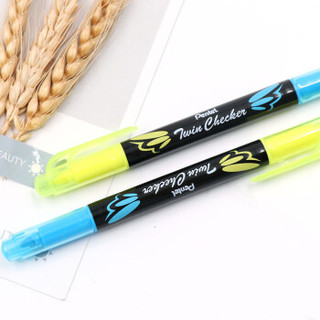 Pentel 派通 日本派通（Pentel）双头双色荧光笔学生标划重点醒目记号笔SLW8 蓝色 3.0mm