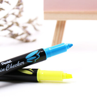 Pentel 派通 日本派通（Pentel）双头双色荧光笔学生标划重点醒目记号笔SLW8 蓝色 3.0mm