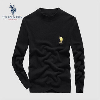 U.S.POLO ASSN. 羊毛衫男 2019秋季新品圆领套头纯色修身毛衣商务休闲简约长袖上衣男 6194115107 黑色 50