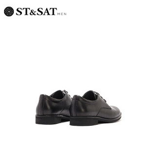 星期六男鞋（ST&SAT）牛皮革轻便透气商务正装宽头大码舒适上班皮鞋男 黑色7001 39