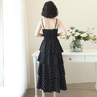 初申 2020夏季新款时尚波点吊带裙韩版V领气质蛋糕裙 SWQZ193418 黑色 S