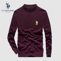 U.S.POLO ASSN. 羊毛衫男 2019秋季新品圆领套头纯色修身毛衣商务休闲简约长袖上衣男 6194115107 红色 54