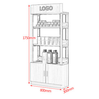 中伟货架展示柜化妆品展示柜超市储物架展柜货柜样品礼品展示架美容院产品陈列柜800*300*1750mm