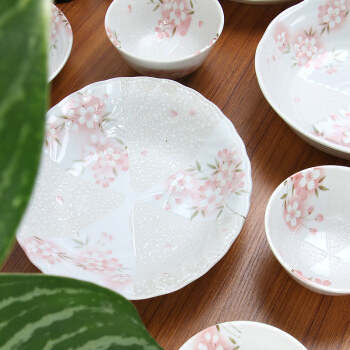 美浓烧 樱花陶瓷碗碟盘子套装家用组合简约个性日式餐具套装 间取樱花10件套 10头