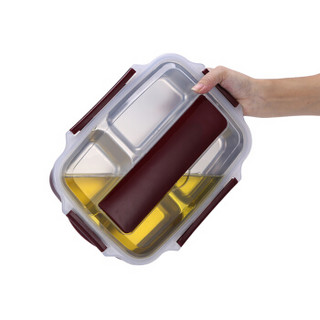 爱思得（Arsto）304不锈钢饭盒便当盒4分隔注水保温加热学生饭盒带筷勺