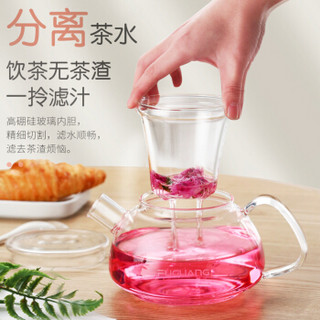 富光玻璃杯 玻璃茶壶套装大容量家用过滤养生单壶耐高温加热泡茶玻璃杯 茗萃花茶壶-900ML