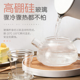 富光玻璃杯 玻璃茶壶套装大容量家用过滤养生单壶耐高温加热泡茶玻璃杯 茗萃花茶壶-900ML