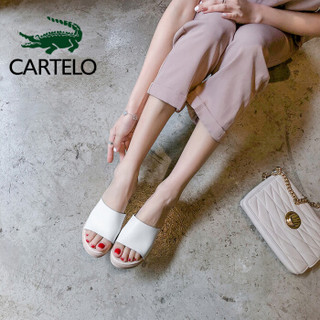 卡帝乐鳄鱼 CARTELO 女休闲外穿一字防水台坡跟露趾透气拖凉鞋厚底 KDLCD-753 白色 40/250(1.5)