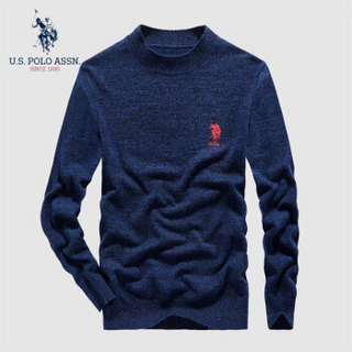 U.S.POLO ASSN. 羊毛衫男 2019秋季新品圆领套头纯色修身毛衣商务休闲简约长袖上衣男 6194115107 蓝色 46