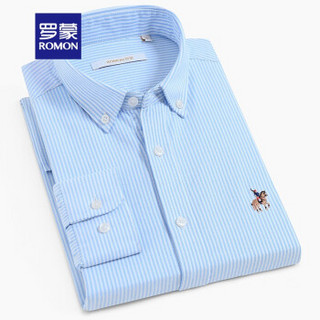 罗蒙（ROMON）长袖衬衫男 2020新款纯棉时尚休闲细条纹衬衣 2C81093 蓝条01 38