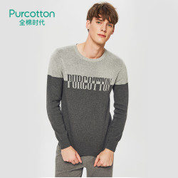 Purcotton 全棉时代 3100580009 男士撞色套头针织衫