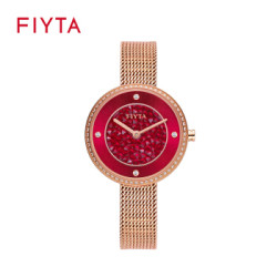 飞亚达(FIYTA) 女士手表 Fancy系列时尚防水商务玫瑰金钢带红盘 石英DL21002.PRPD