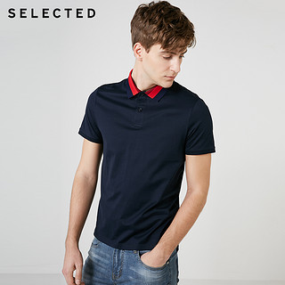 SELECTED思莱德男士纯棉撞色poloshirt修身短袖T恤S|419206546