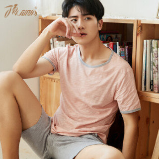 顶瓜瓜睡衣男纯棉夏季短袖可爱甜美情侣家居服男套装情侣睡衣可外穿ZY530022 橡皮红男 170