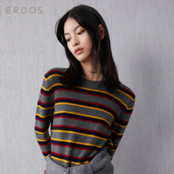 ERDOS 简约圆领复古夹条女士针织衫撞色条纹罗纹羊绒衫 *2件