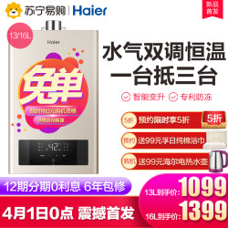 Haier/海尔TE1燃气热水器家用天然气恒温即热式强排淋浴13/16L