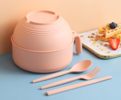 WORTHBUY 沃德百惠 竹纤维 带盖泡面碗 含勺叉筷