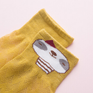 馨颂婴儿袜子宝宝夏季薄款卡通防蚊袜儿童网纹中筒袜三双套装 蓝白黄 S（3-5岁）