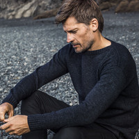 AK男装 （AKSERIES）复古螺纹落肩圆领套头毛衣1703033 深花蓝 L