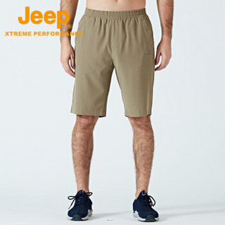 Jeep 男式徒步短裤 夏季户外登山透气薄款 五分弹力速干短裤 卡其 L