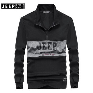 吉普（JEEP）卫衣男休闲套头2019年秋冬新品立领上衣外套FSMS1307 黑色 3XL