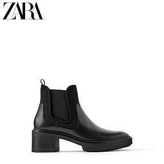 ZARA【打折】女鞋 黑色沟纹鞋底科技面料切尔西短靴15147081040 42 黑色