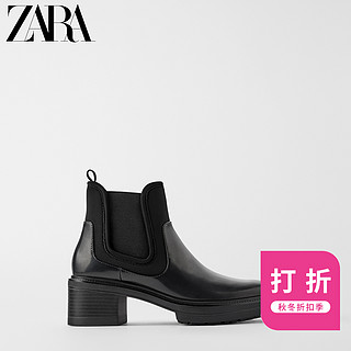 ZARA【打折】女鞋 黑色沟纹鞋底科技面料切尔西短靴15147081040 42 黑色