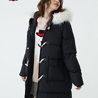 西雅衣家 C&A毛领连帽加厚白鸭绒中长款羽绒服女学生2019冬季CA200222173