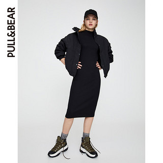 PULL&BEAR 连衣裙气质女神范衣服短袖罗纹中长版连衣裙 05391337 XS 黑色