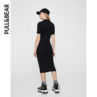 PULL&BEAR 连衣裙气质女神范衣服短袖罗纹中长版连衣裙 05391337 XS 黑色