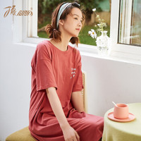 顶瓜瓜睡裙女纯棉可爱印花圆领可外传韩版中长款睡衣女ZY800032 海棠红 170