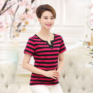 俞兆林 夏装短袖棉t恤v领中年女士40-50妈妈装YWTD181216玫红XL