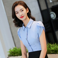俞兆林 2019新款女装职业短袖衬衫正装工作服YWCC183307706蓝色衬衫M