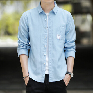 吉普盾衬衫男士潮流韩版长袖衬衣休闲时尚男装 浅蓝色 2XL