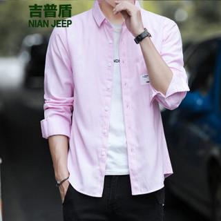 吉普盾衬衫男士潮流韩版长袖衬衣休闲时尚男装 粉红色 M