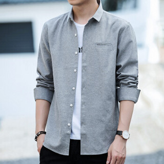 吉普盾衬衫男士长袖韩版潮流衬衣时尚休闲衬衣外套 灰色 3XL