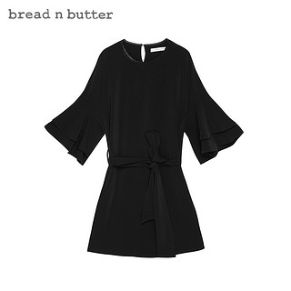 五分袖修身A字裙bread n butter女装喇叭袖圆领连衣裙