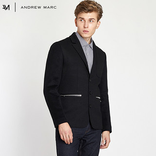 ANDREWMARC19年冬季新款男士修身休闲西装纯色拉链装饰内搭外穿 XL 黑色