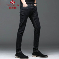 俞兆林（YUZHAOLIN）牛仔裤 男士时尚潮流纯色小脚牛仔长裤1012-1023黑色32