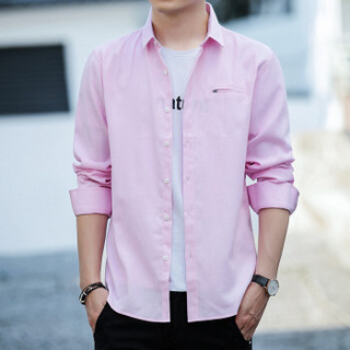 吉普盾衬衫男士长袖韩版潮流衬衣时尚休闲衬衣外套 粉红色 XL