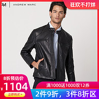 ANDREWMARC2019秋冬新款男士真牛皮皮衣修身短款立领皮夹克外套潮 *2件