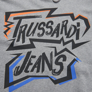 TRUSSARDI JEANS杜鲁萨迪男士灰色棉质字母图案加绒长袖连帽卫衣52F00062 1T001651 E020 XXL码