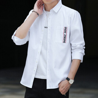 吉普盾衬衫男士长袖衬衣韩版潮流休闲宽松外套男装上衣 白色 3XL