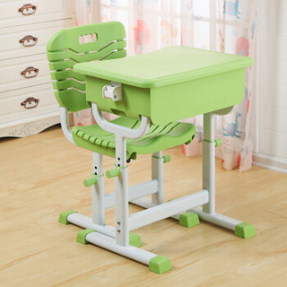 摩高空间儿童学习桌椅套装可升降写字桌小孩作业桌小学生写字台儿童书桌椅组合绿色-K026