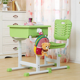 摩高空间儿童学习桌椅套装可升降写字桌小孩作业桌小学生写字台儿童书桌椅组合绿色-K026
