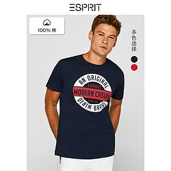 ESPRIT2019新品秋纯棉字母印花t恤圆领合身男士短袖T恤079EE2K020